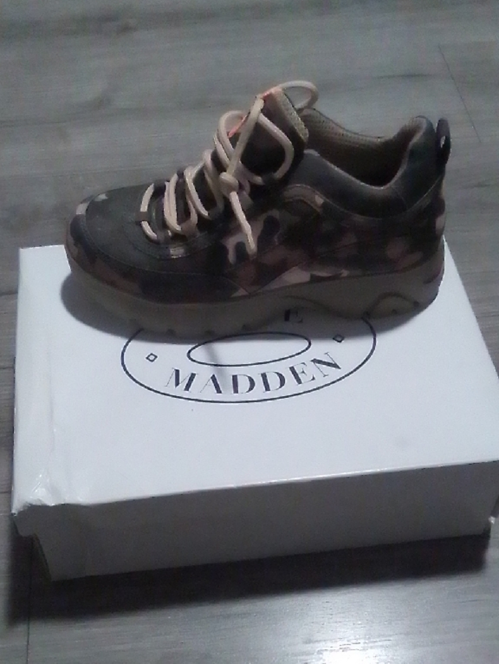 Steve Madden Camo Chunky Sneaker in Olive and Tan